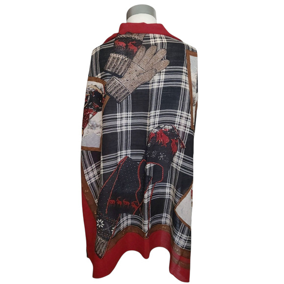 LAUREN RALPH LAUREN square plaid wool retro winter ski sled theme large scarf - Picture 5 of 8
